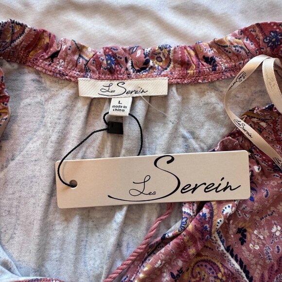 Les Serein Locarno Peplum Blouse Pink Paisley Sz L Large Stitch Fix NWT - Picture 9 of 11